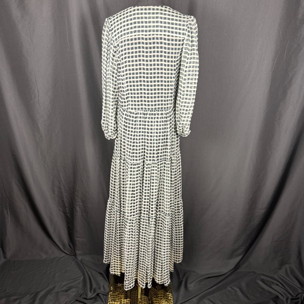 Joie Tobey Sz XXS Boho Black Cream 100% Silk Check Maxi Dress Oversized EUC - Picture 5 of 14